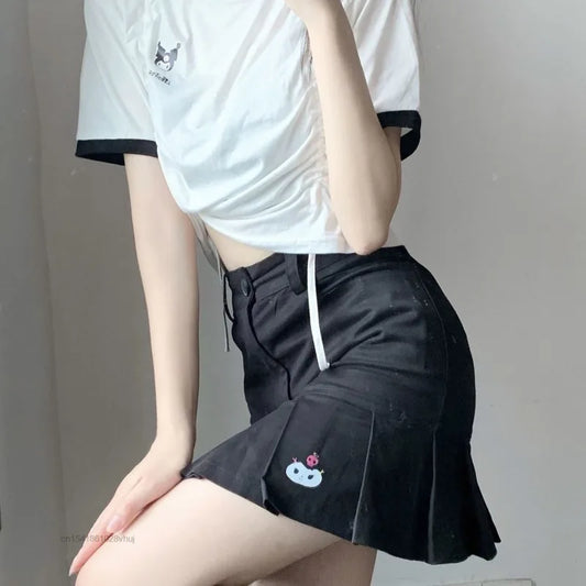 Cute Girl Commuter High Waist Black A-line Skirt Sweet Cool Thin Versatile Sexy Slim Kuromi Printed Skirt Y2k Women Aesthetic